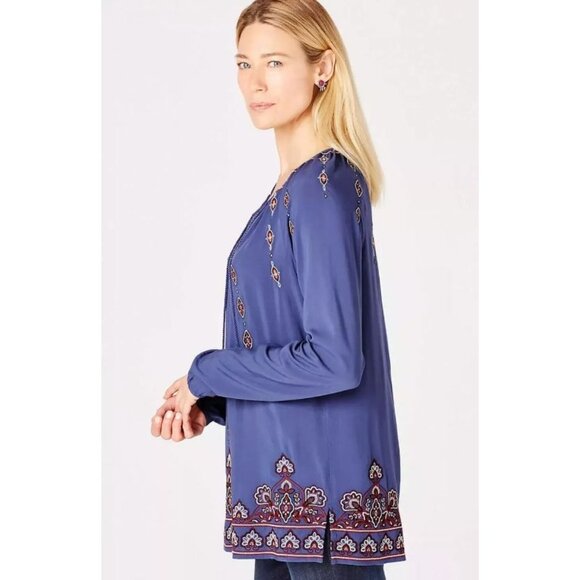 J Jill Embroidered Tunic XL Oversized Balloon Sleeves Lagenlook 100% Viscose - Picture 2 of 11